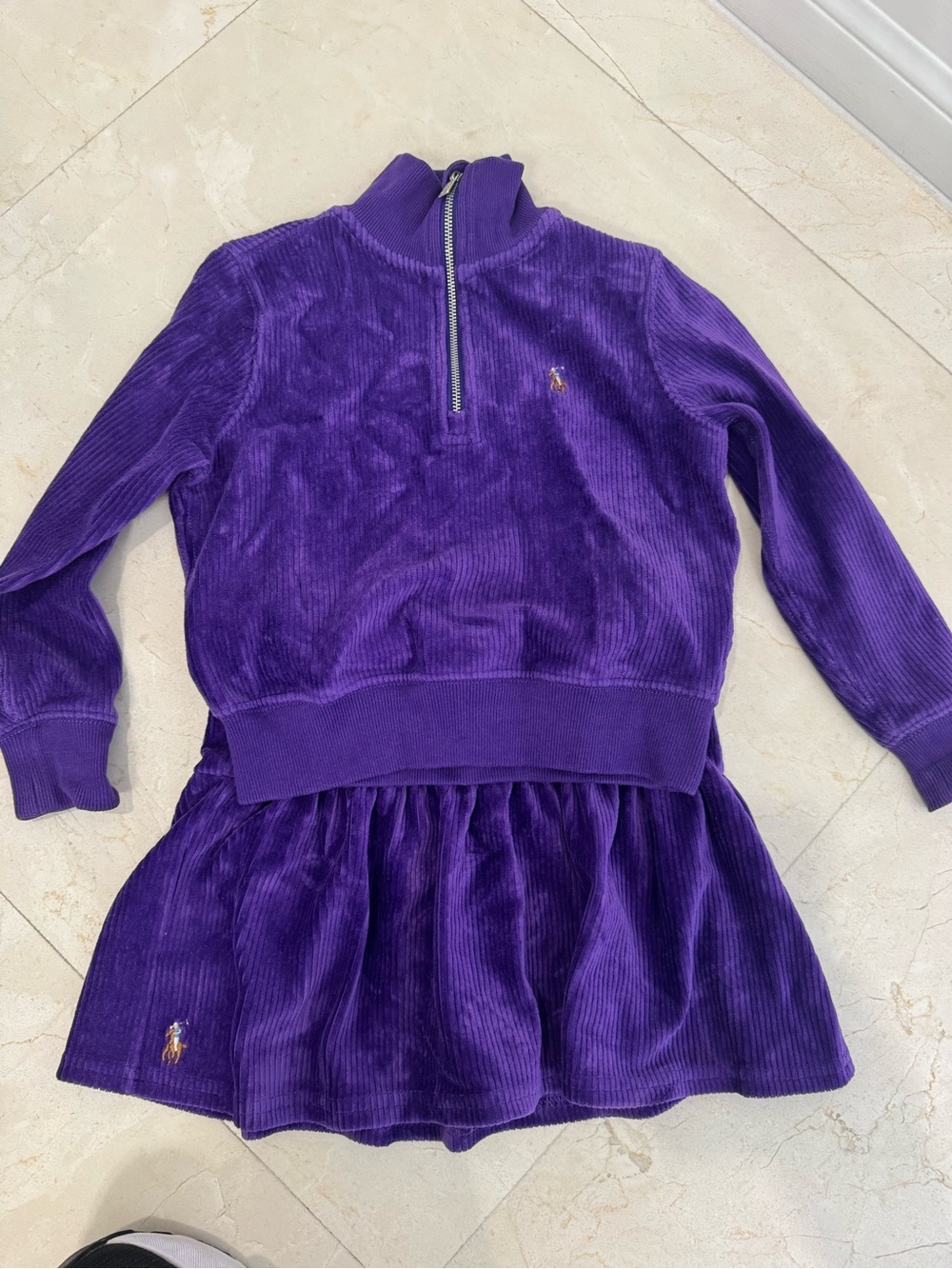 Polo by Ralph Lauren Girls' Purple Corduroy Half-Zip and skirt set